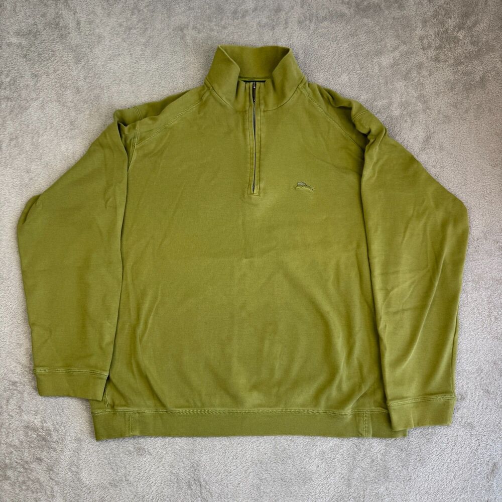 Tommy Bahama Sweater Mens Large Olive Green Tight Knit Long Classic Sleeve Logo